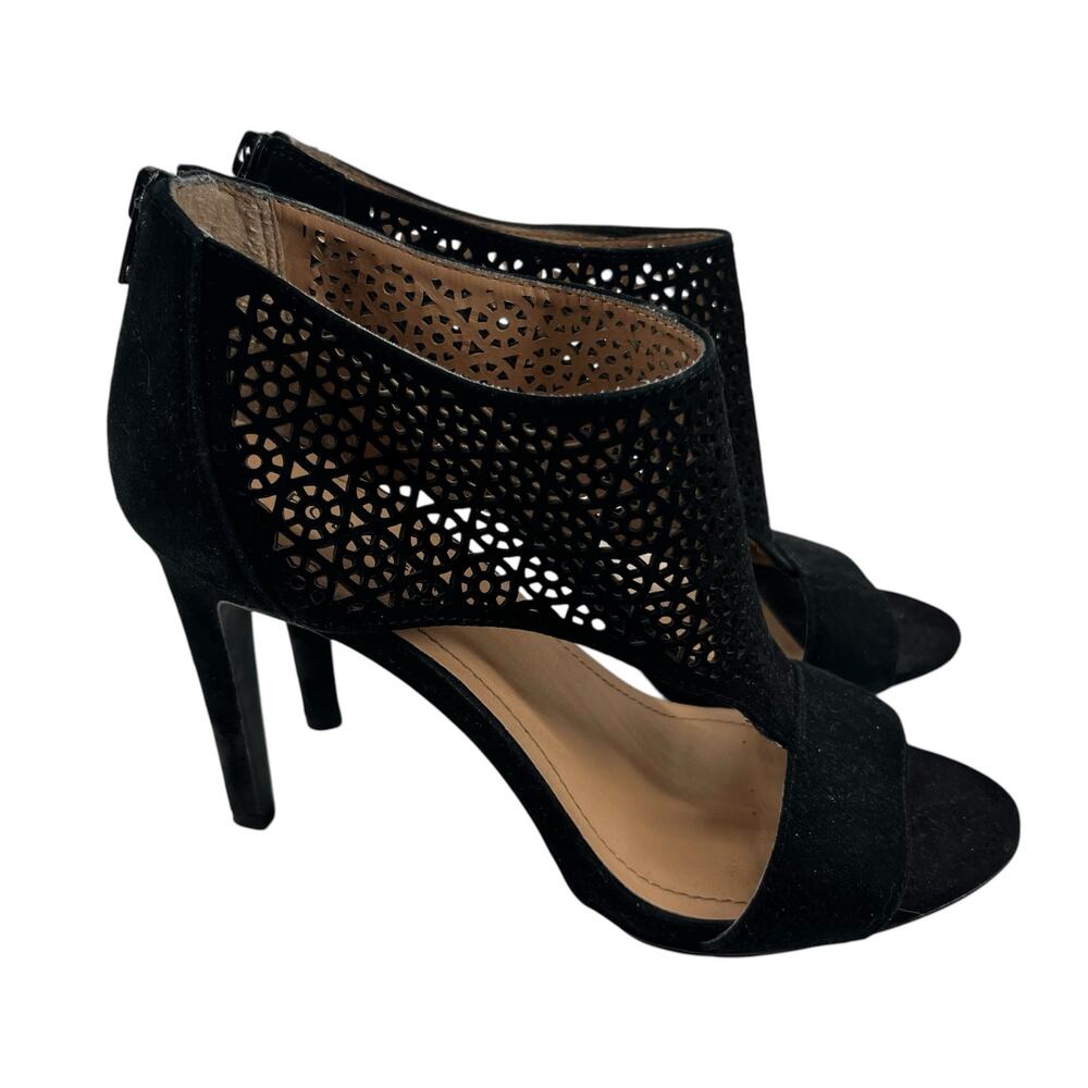 BCBGeneration High Heel Shoes Womens Size 9 Cut Out Leather Black cage Open Toe